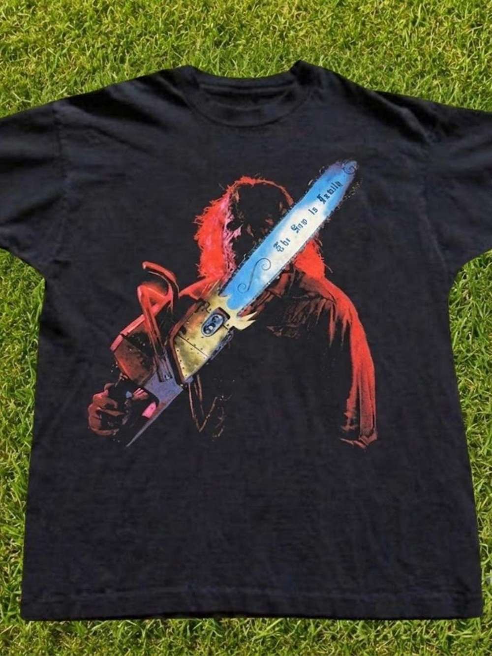 Gildan Black Short-Sleeve Tee with Colorful Chainsaw Graphic